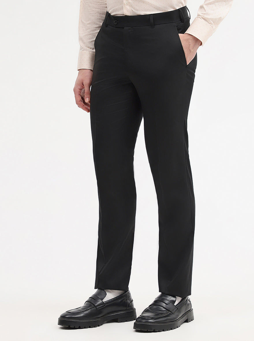 Black Solid Slim Fit Formal Trouser | JadeBlue Super Luxe