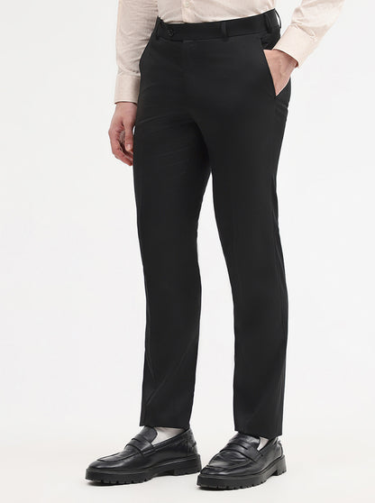 Black Solid Slim Fit Formal Trouser | JadeBlue Super Luxe
