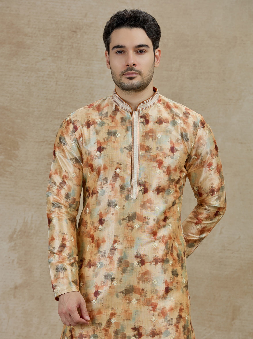 Beige & Brown Printed Kurta Pajama | Virasana