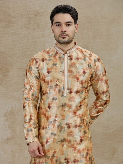 Beige & Brown Printed Kurta Pajama | Virasana