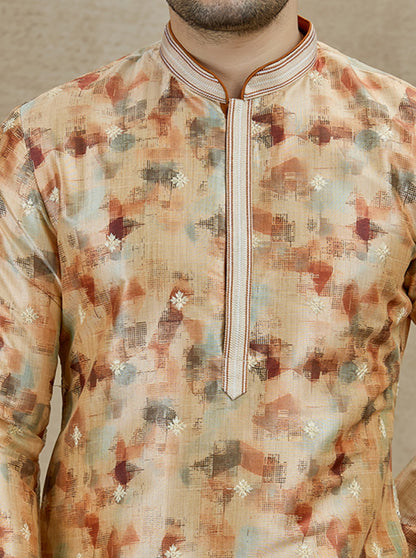 Beige & Brown Printed Kurta Pajama | Virasana