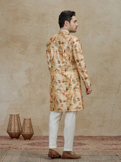 Beige & Brown Printed Kurta Pajama | Virasana