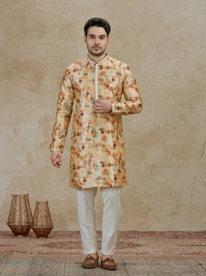Beige & Brown Printed Kurta Pajama | Virasana