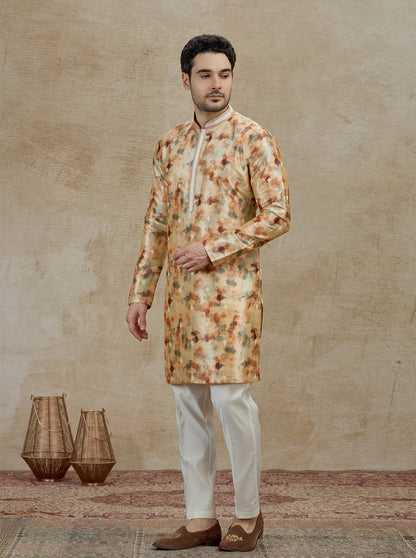 Beige & Brown Printed Kurta Pajama | Virasana