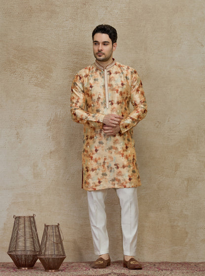 Beige & Brown Printed Kurta Pajama | Virasana