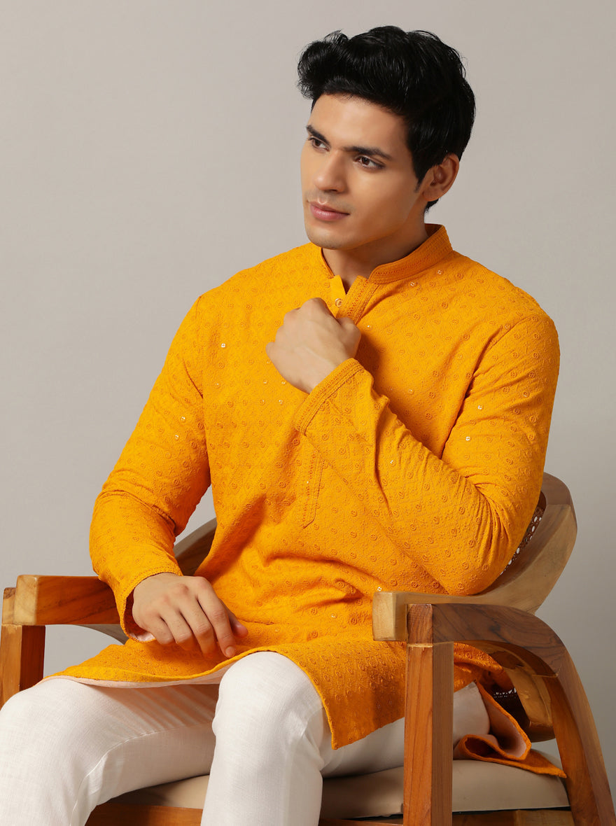 Yellow Embroidered Kurta | The Kurta Company