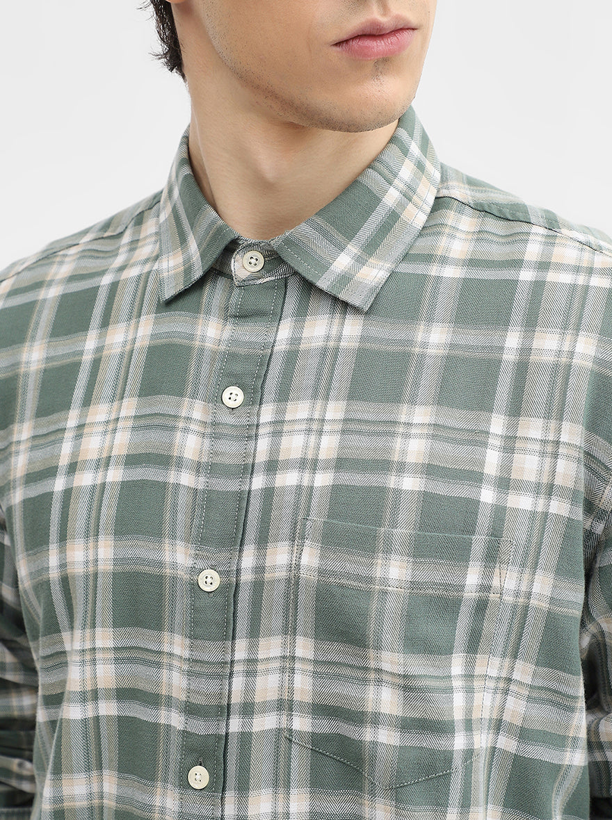 Green Checked Slim Fit Casual Shirt | JadeBlue