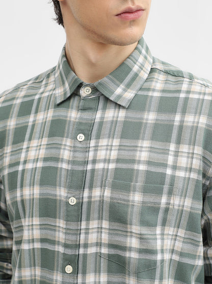 Green Checked Slim Fit Casual Shirt | JadeBlue