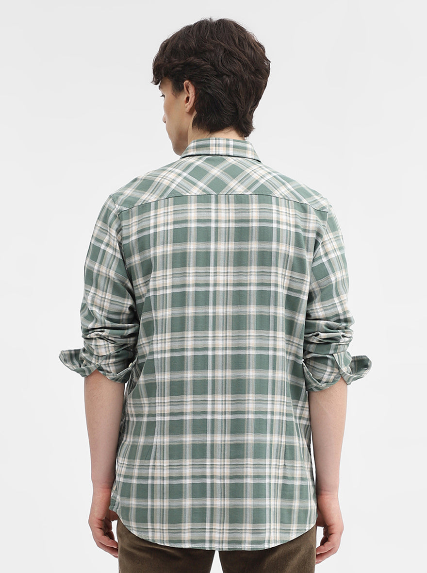 Green Checked Slim Fit Casual Shirt | JadeBlue