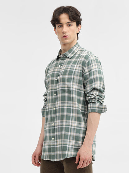 Green Checked Slim Fit Casual Shirt | JadeBlue