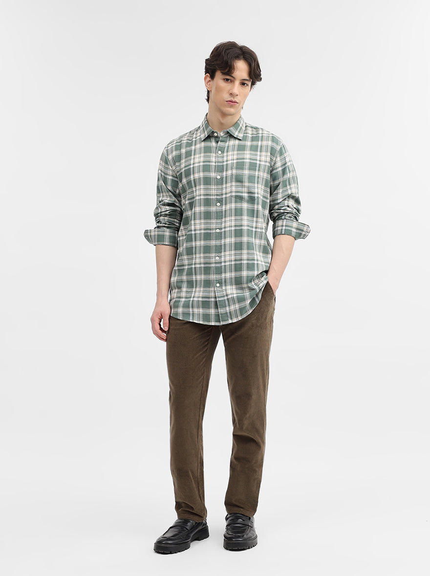 Green Checked Slim Fit Casual Shirt | JadeBlue