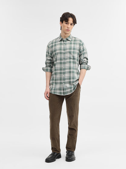 Green Checked Slim Fit Casual Shirt | JadeBlue