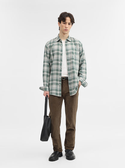 Green Checked Slim Fit Casual Shirt | JadeBlue