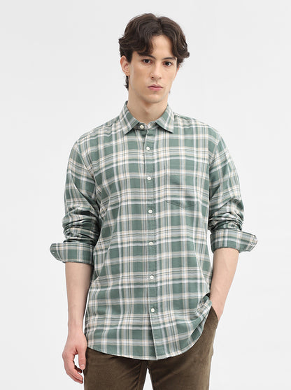 Green Checked Slim Fit Casual Shirt | JadeBlue