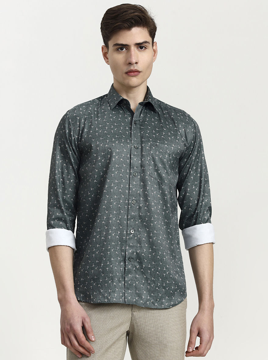 Green Printed Smart Fit Semi Casual Shirt | Greenfibre