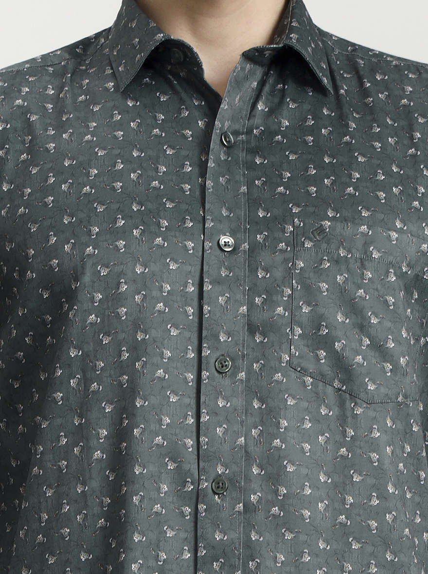Green Printed Smart Fit Semi Casual Shirt | Greenfibre