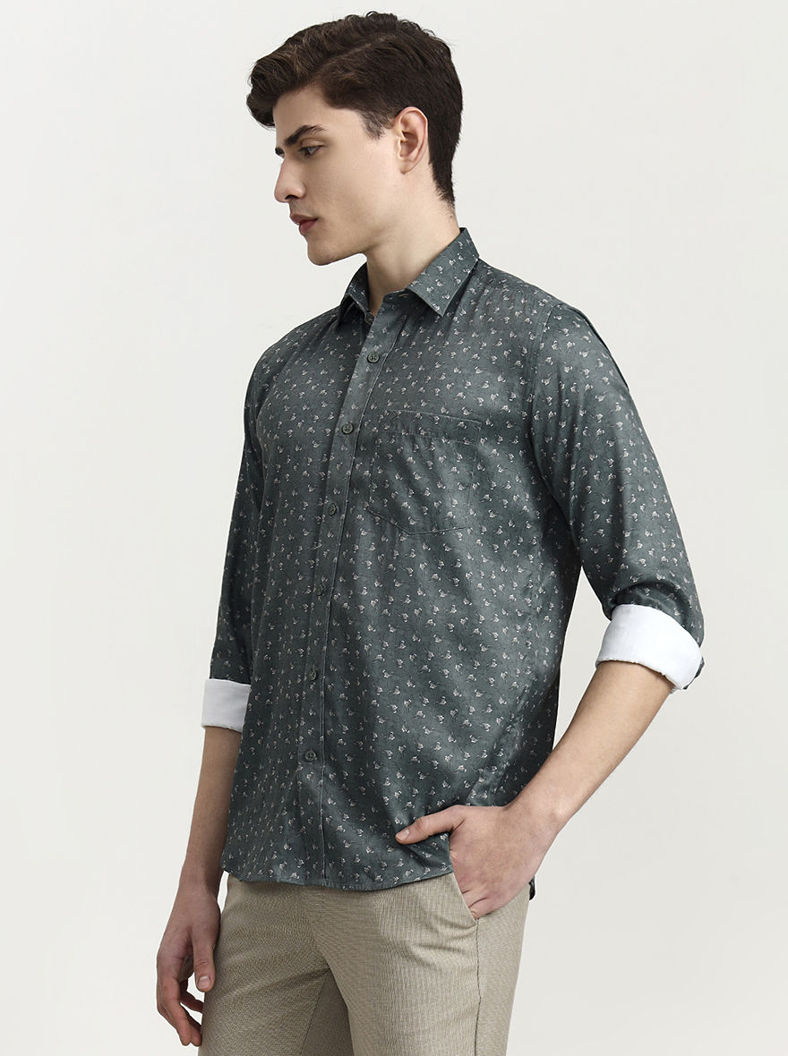 Green Printed Smart Fit Semi Casual Shirt | Greenfibre