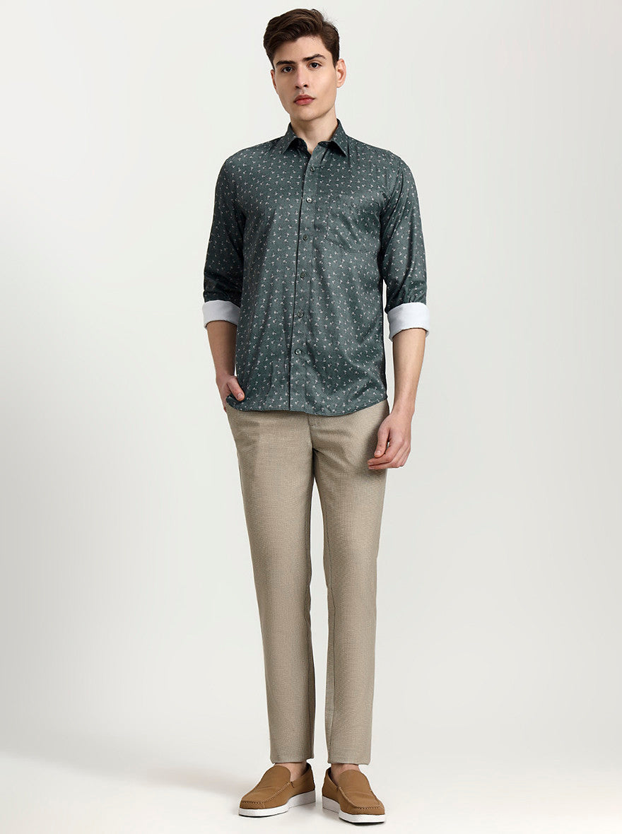 Green Printed Smart Fit Semi Casual Shirt | Greenfibre