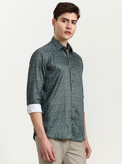 Green Printed Smart Fit Semi Casual Shirt | Greenfibre