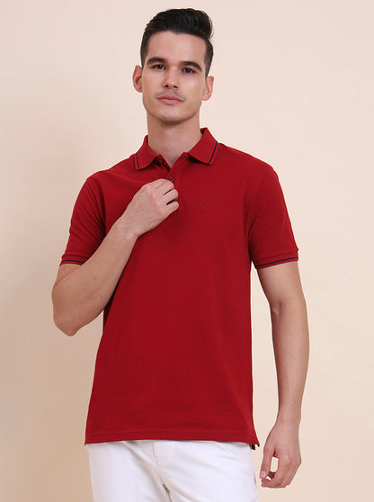 Red Solid Slim Fit Polo T-Shirt | Greenfibre