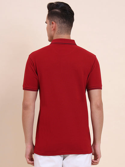 Red Solid Slim Fit Polo T-Shirt | Greenfibre