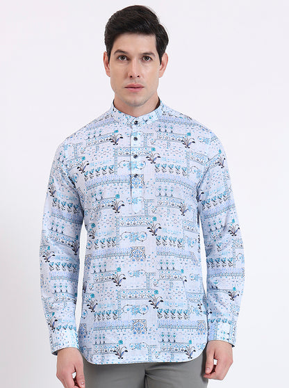 Blue Printed Slim Fit Party Wear Kurta | Wyre