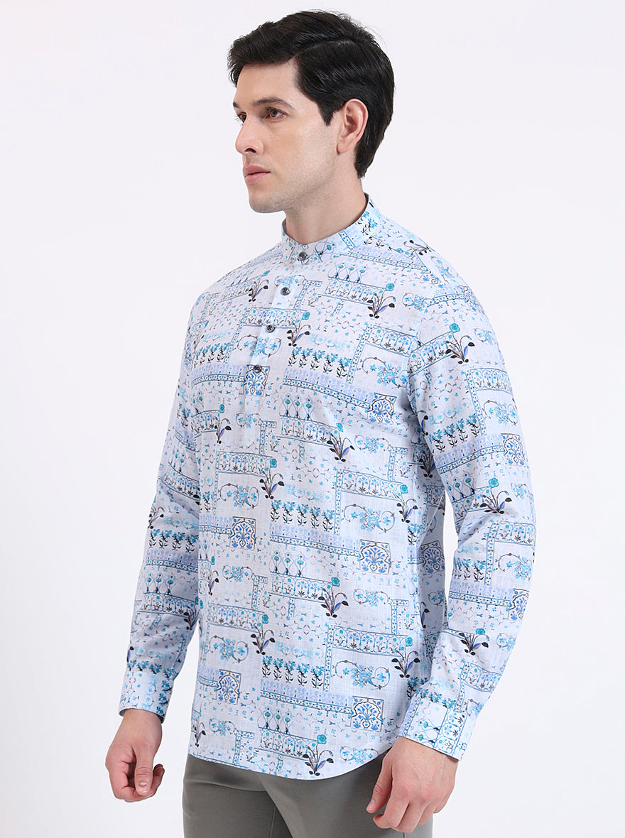 Blue Printed Slim Fit Party Wear Kurta | Wyre