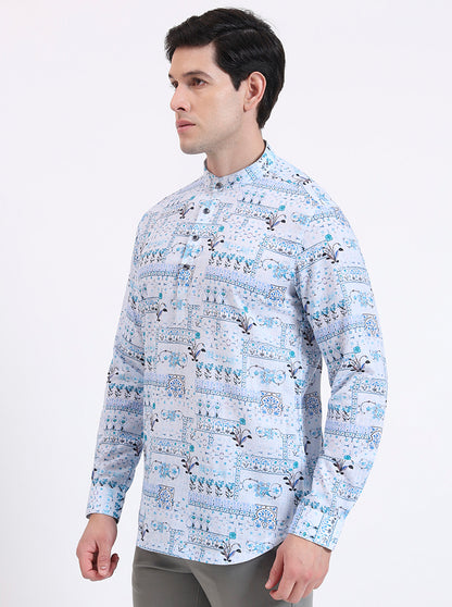 Blue Printed Slim Fit Party Wear Kurta | Wyre
