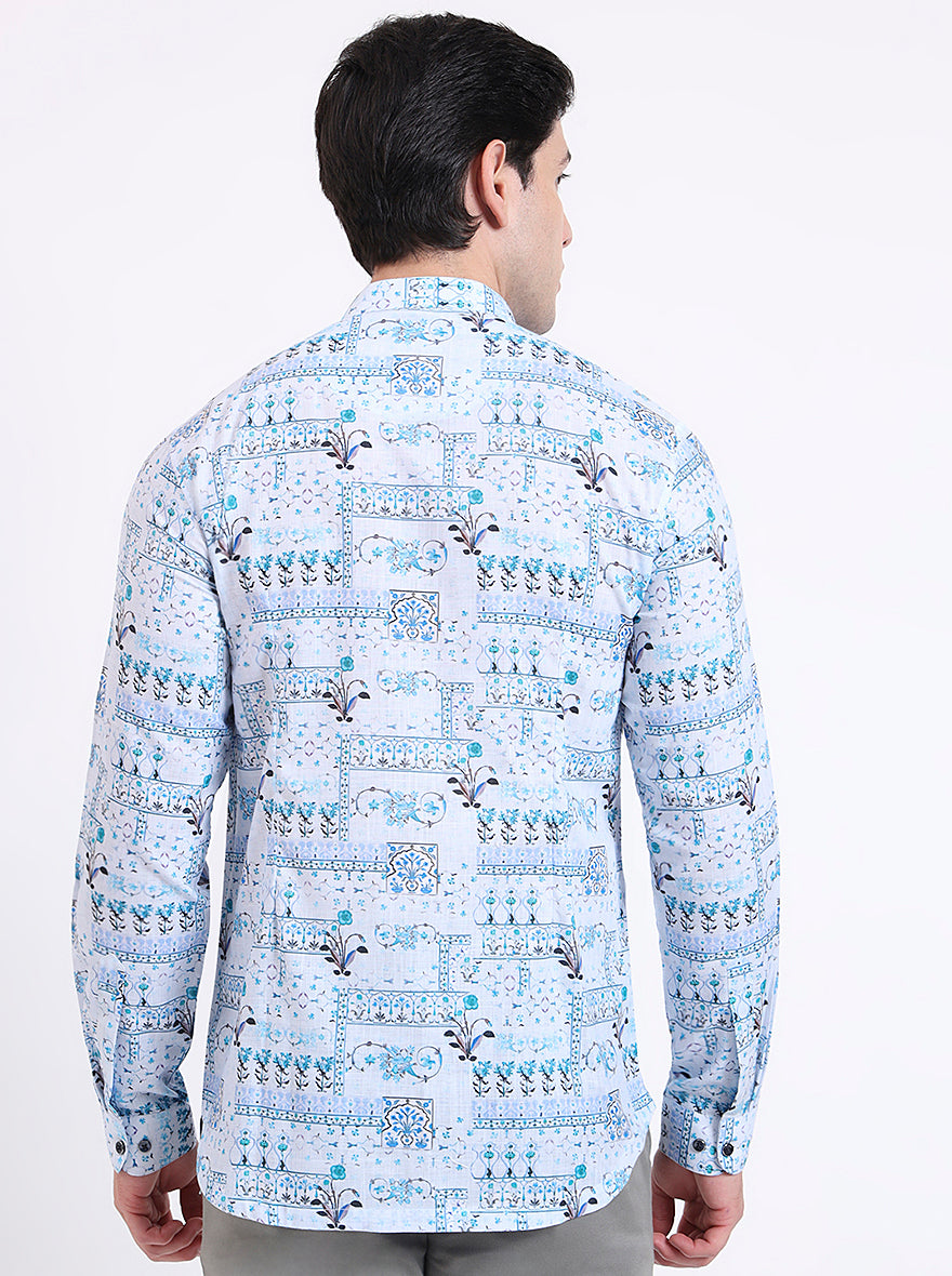 Blue Printed Slim Fit Party Wear Kurta | Wyre