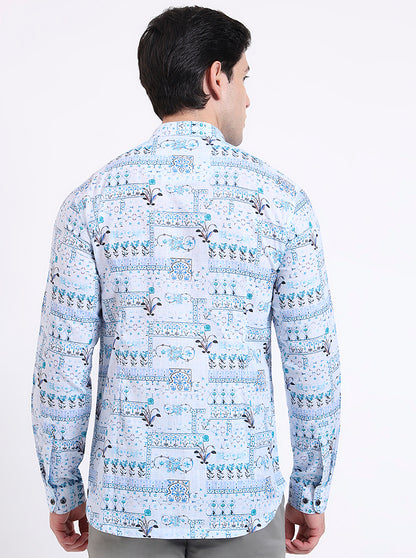 Blue Printed Slim Fit Party Wear Kurta | Wyre