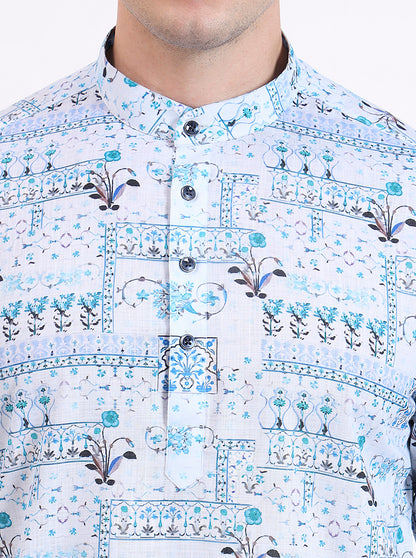 Blue Printed Slim Fit Party Wear Kurta | Wyre