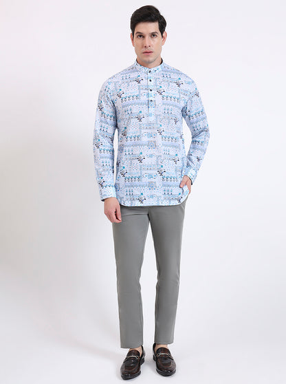 Blue Printed Slim Fit Party Wear Kurta | Wyre