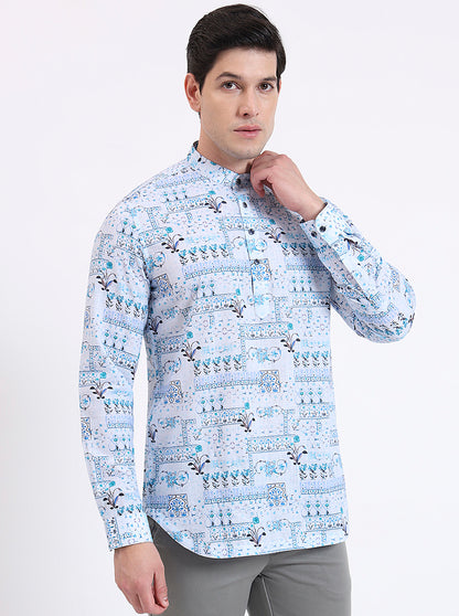 Blue Printed Slim Fit Party Wear Kurta | Wyre