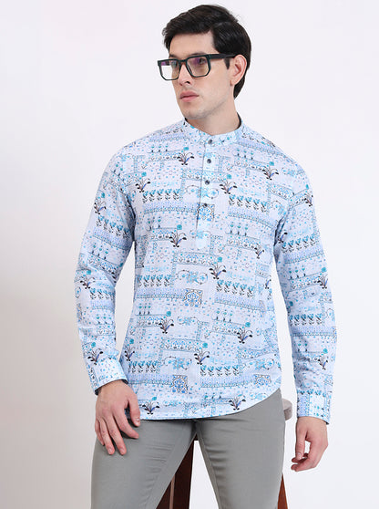 Blue Printed Slim Fit Party Wear Kurta | Wyre