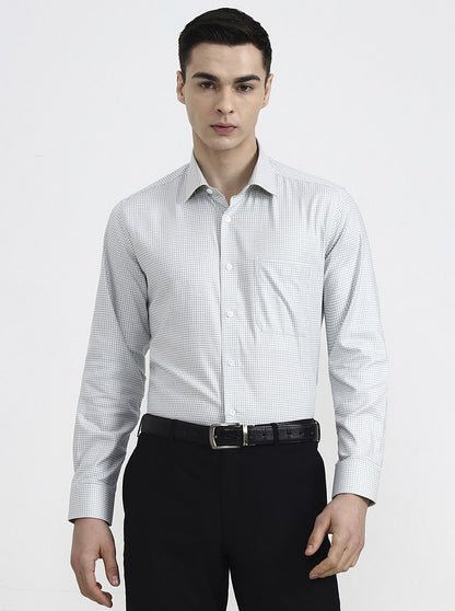 White & Green Checked Regular Fit Formal Shirt | JadeBlue