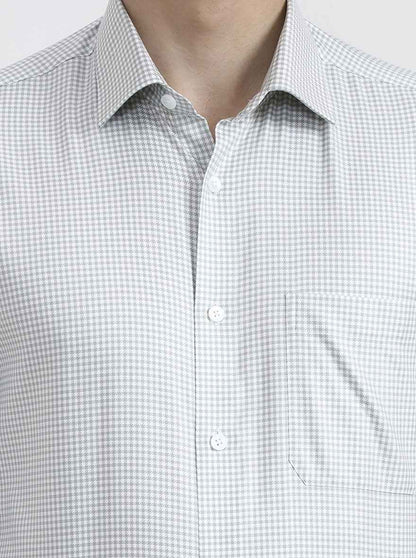 White & Green Checked Regular Fit Formal Shirt | JadeBlue