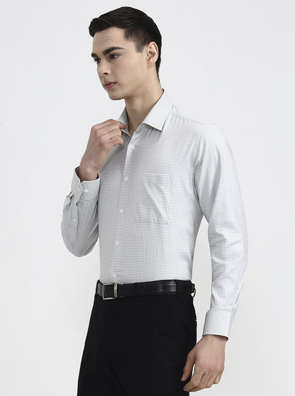 White & Green Checked Regular Fit Formal Shirt | JadeBlue