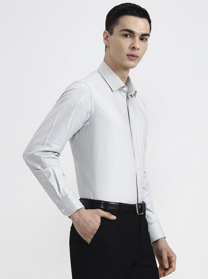 White & Green Checked Regular Fit Formal Shirt | JadeBlue