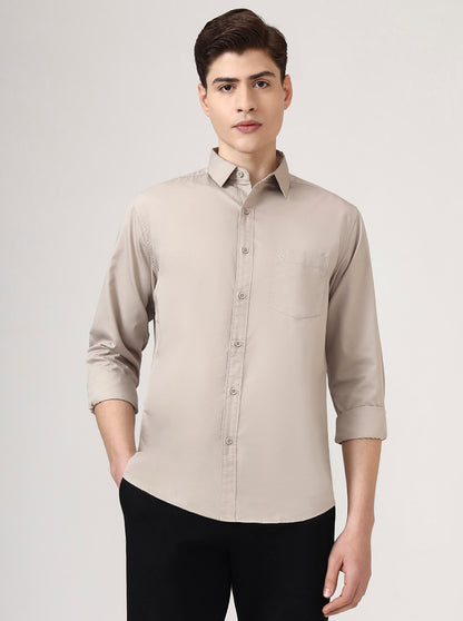 Stone Grey Solid Slim Fit Casual Shirt | Greenfibre