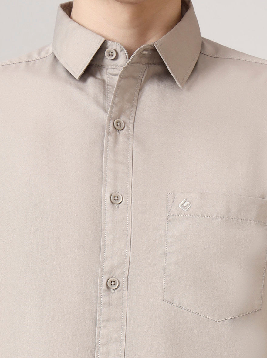 Stone Grey Solid Slim Fit Casual Shirt | Greenfibre