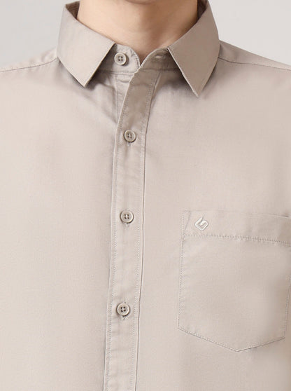 Stone Grey Solid Slim Fit Casual Shirt | Greenfibre
