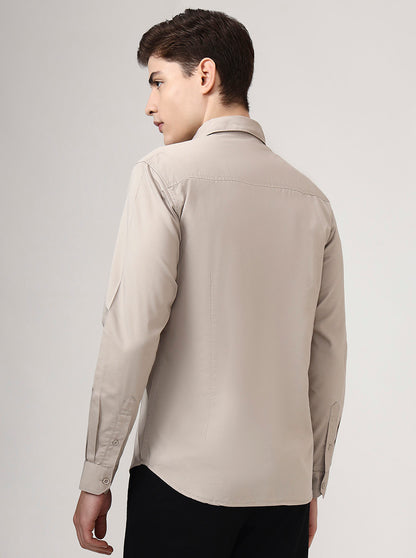 Stone Grey Solid Slim Fit Casual Shirt | Greenfibre