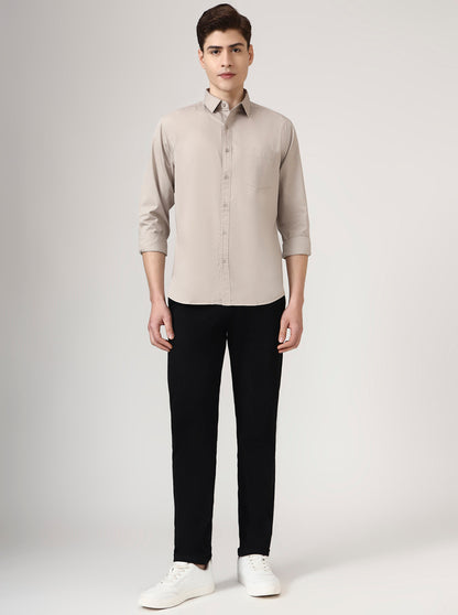 Stone Grey Solid Slim Fit Casual Shirt | Greenfibre