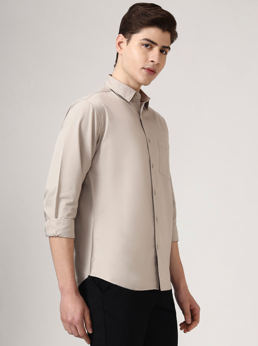 Stone Grey Solid Slim Fit Casual Shirt | Greenfibre