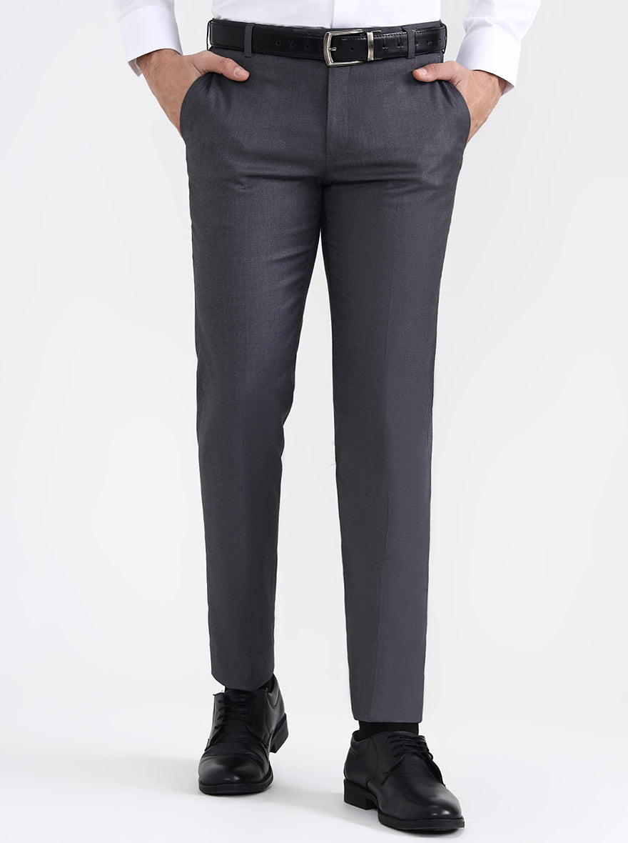 Dark Grey Solid Super Slim Fit Formal Trouser | JB X JB