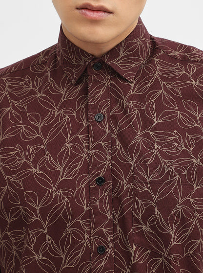 Wine Printed Tailored Fit Semi Casual Shirt | Greenfibre