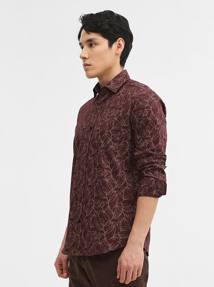 Wine Printed Tailored Fit Semi Casual Shirt | Greenfibre