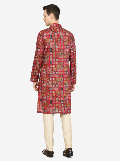 Maroon Printed Cotton Blend Kurta | The Kurta Company