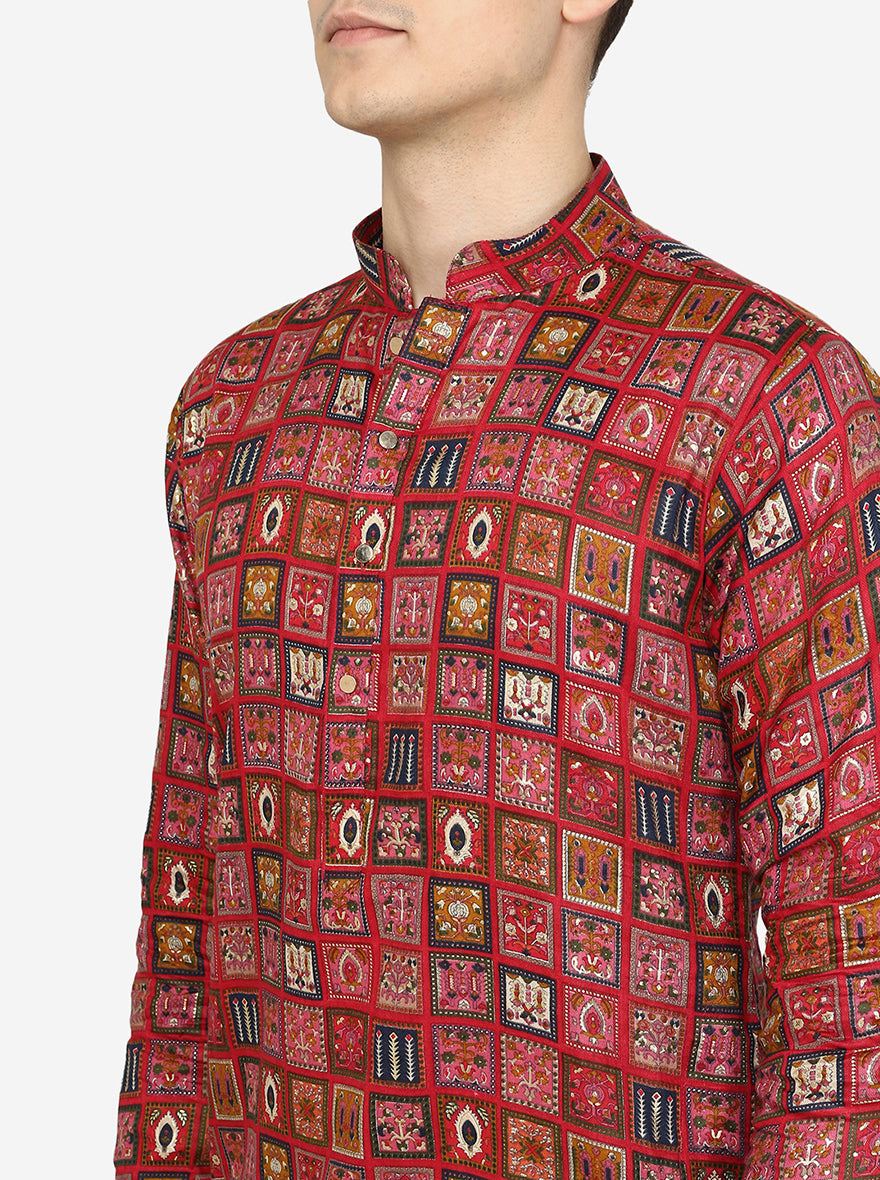 Maroon Printed Cotton Blend Kurta | The Kurta Company