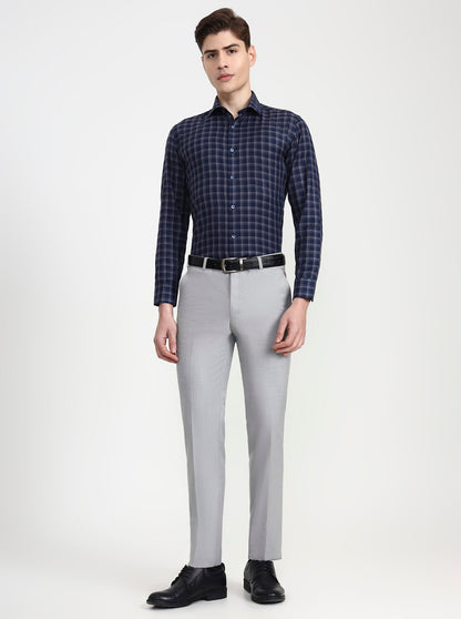 Blue & Grey Checked Slim Fit Formal Shirt | Greenfibre